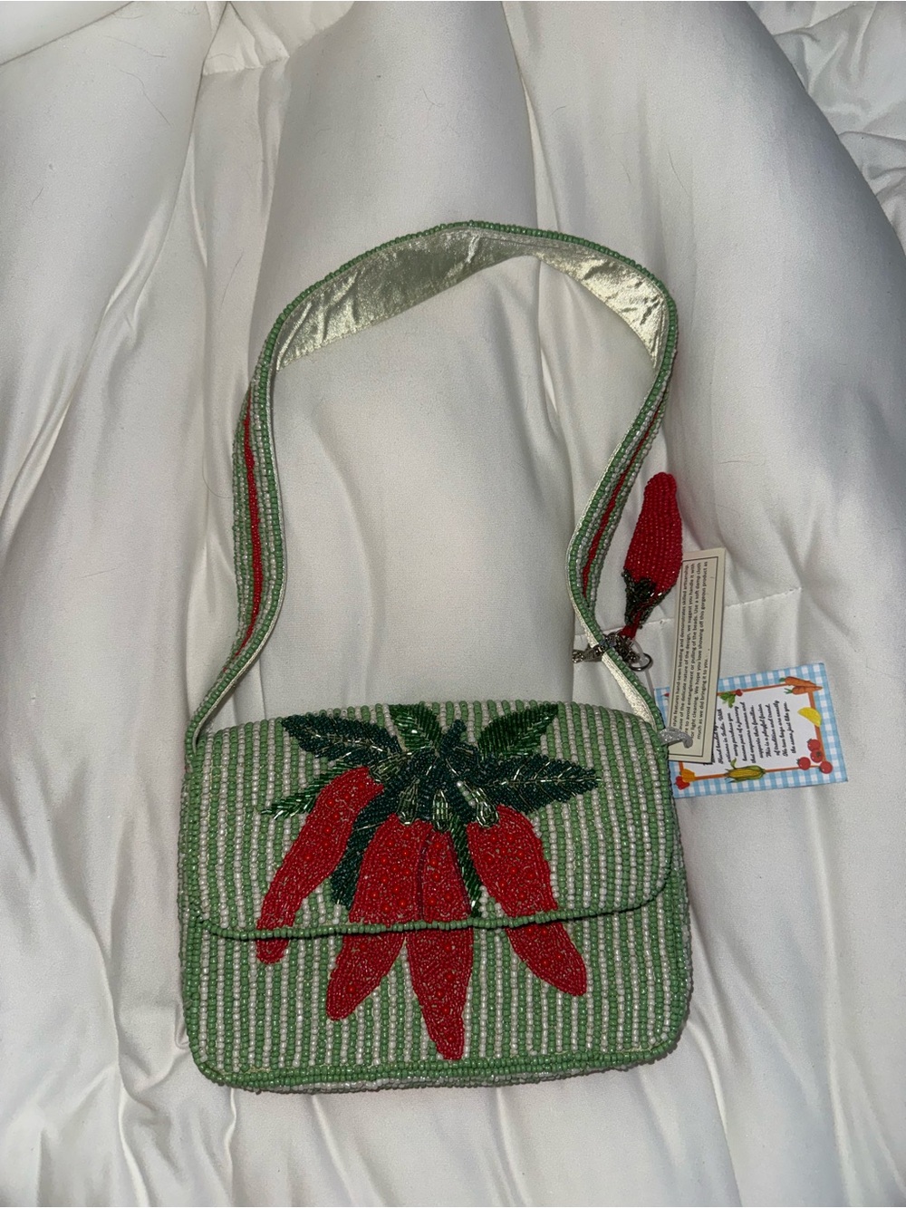 Red Peppers Beaded Shoulder Bag Handmade in India New with Tags